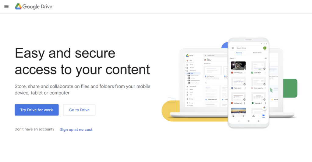 Página de inicio de Google Drive