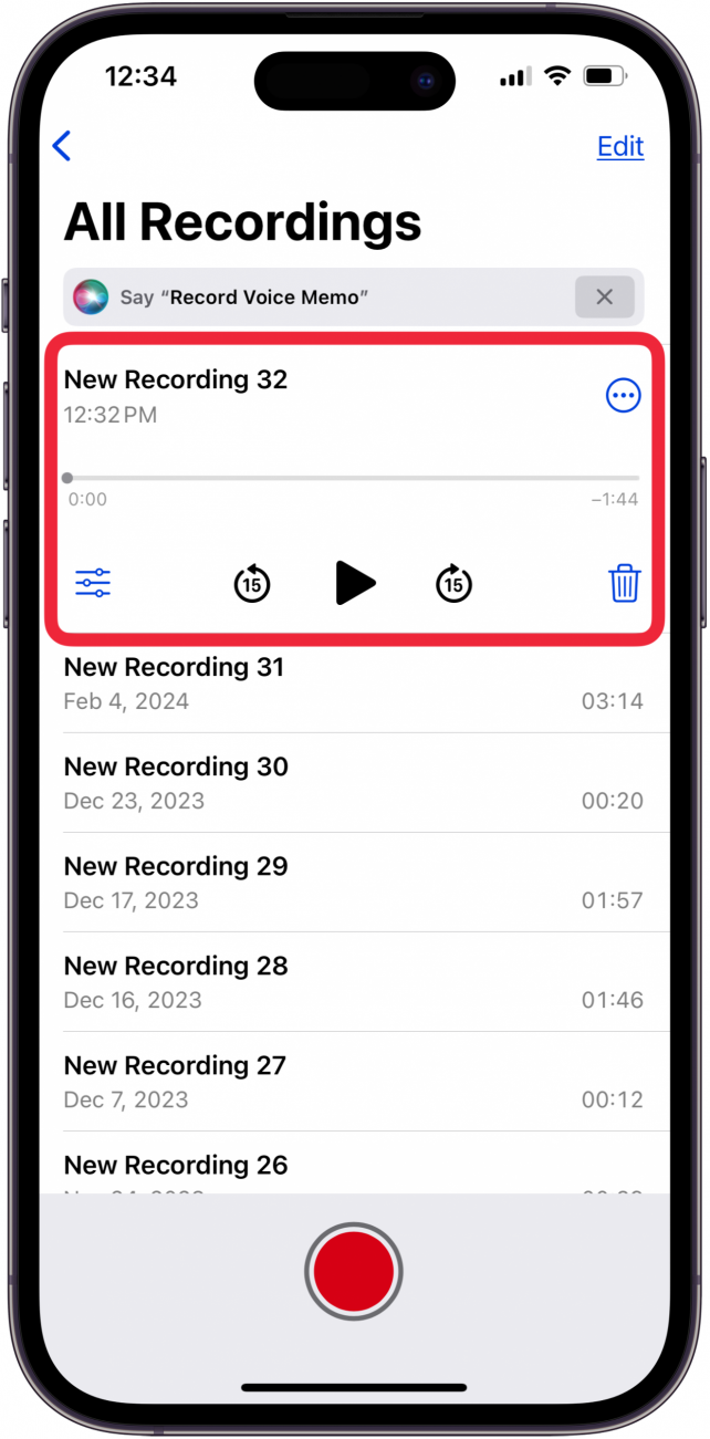 Grabación de llamadas telefónicas en el iPhone en la parte superior de la pantalla de notas de voz.PNG