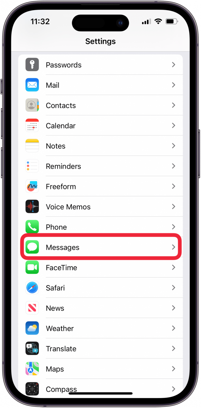 toca mensajes en la configuración del iPhone