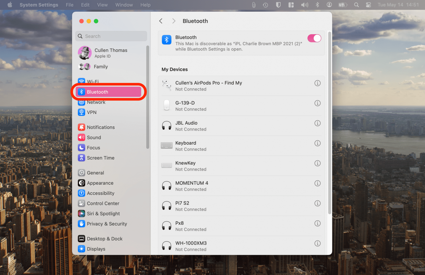 Haga clic en Bluetooth.