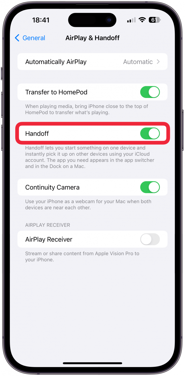 Asegúrese de que sus dispositivos tengan Handoff habilitado.