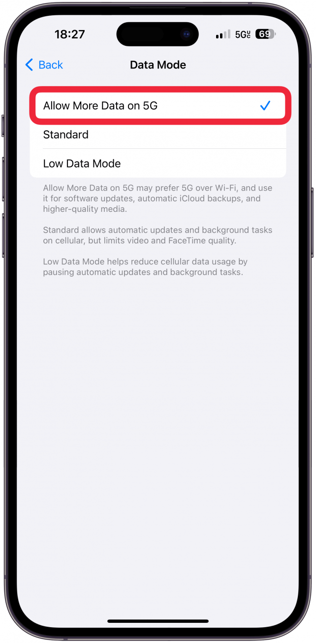 A continuación, asegúrese de estar utilizando 5G en la configuración celular de su iPhone.