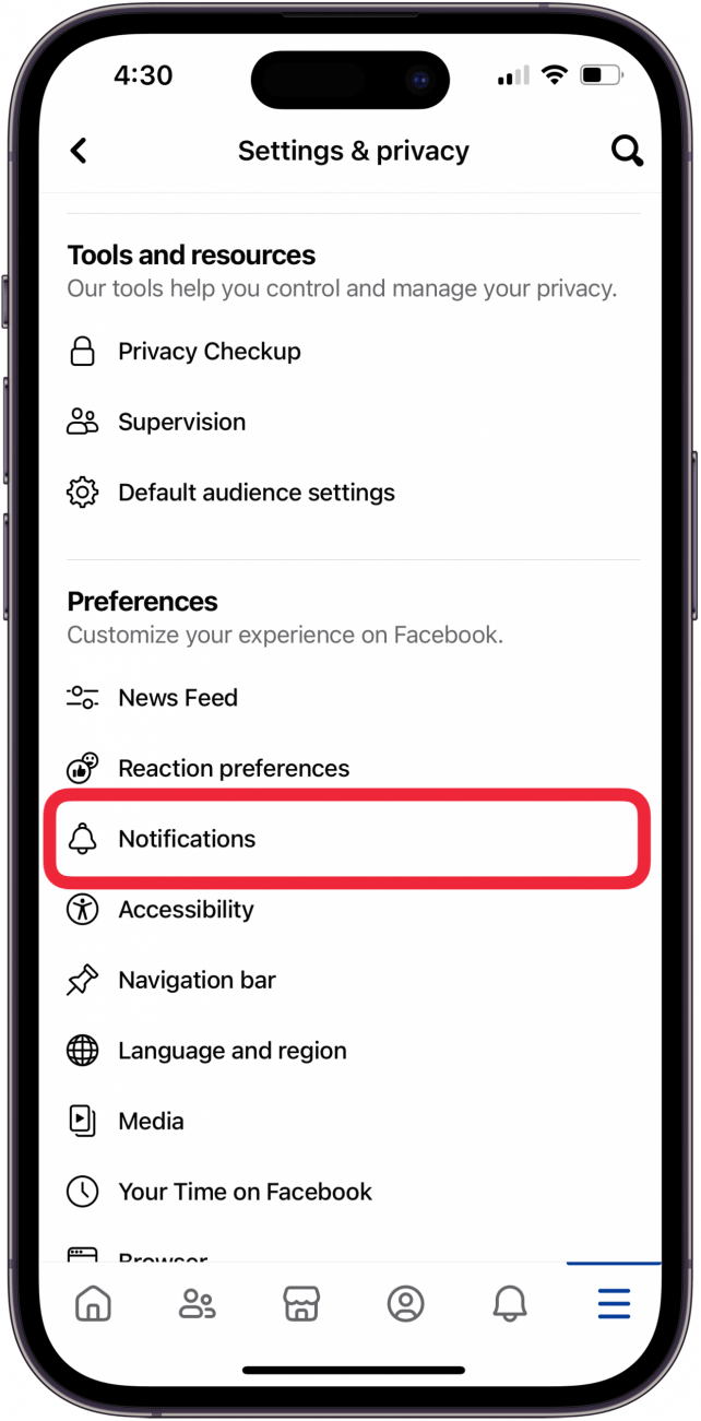toca notificaciones en preferencias