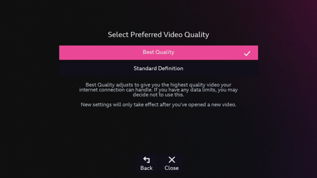BBC iPlayer mejor configuración de vídeo