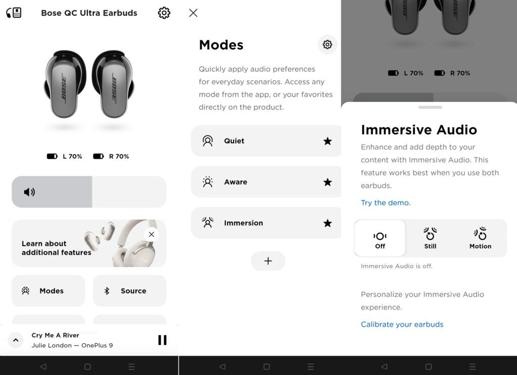 Control de la aplicación de los auriculares Bose QuietComfort Ultra