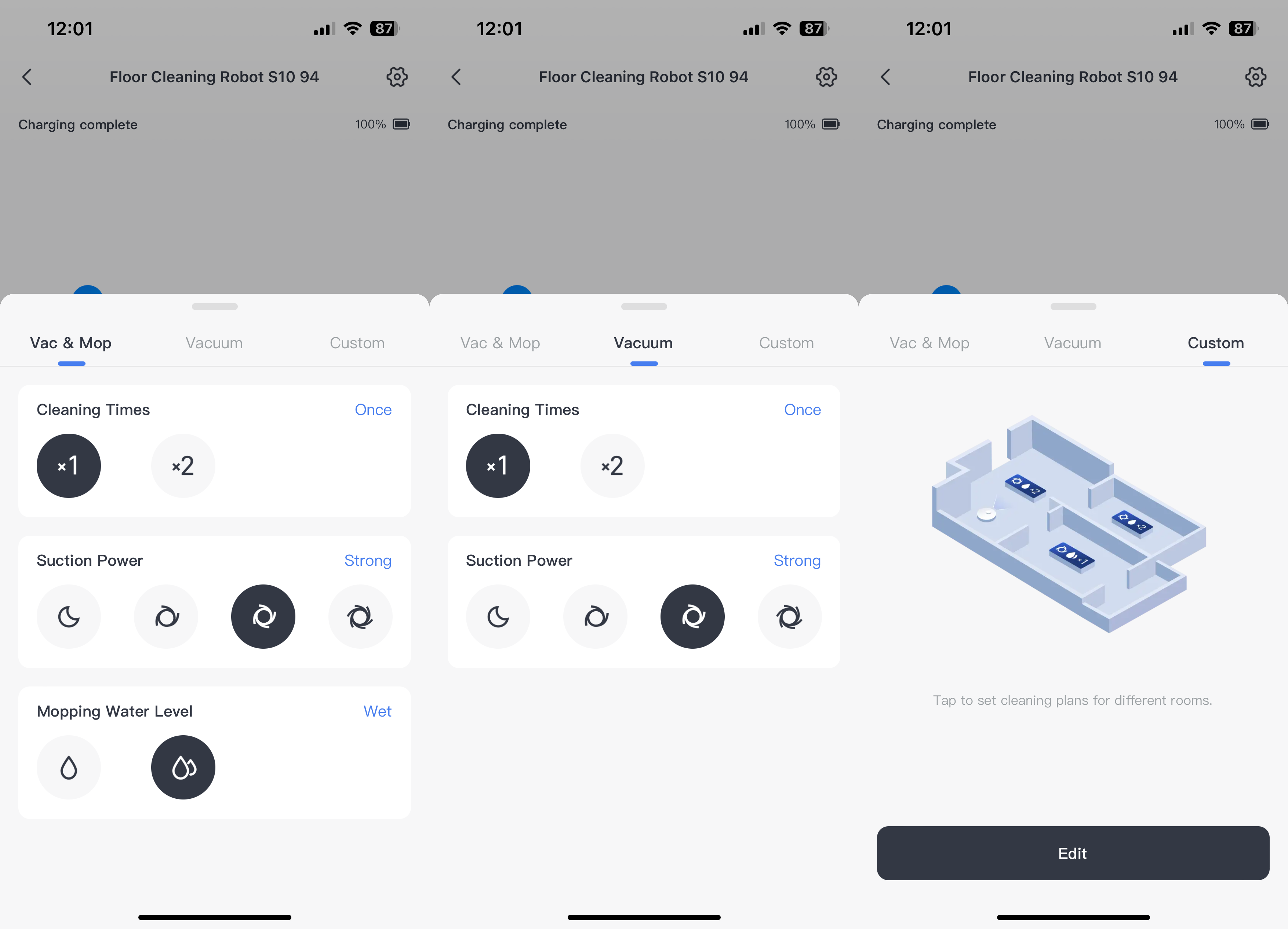 Opciones de limpieza del SwitchBot S10