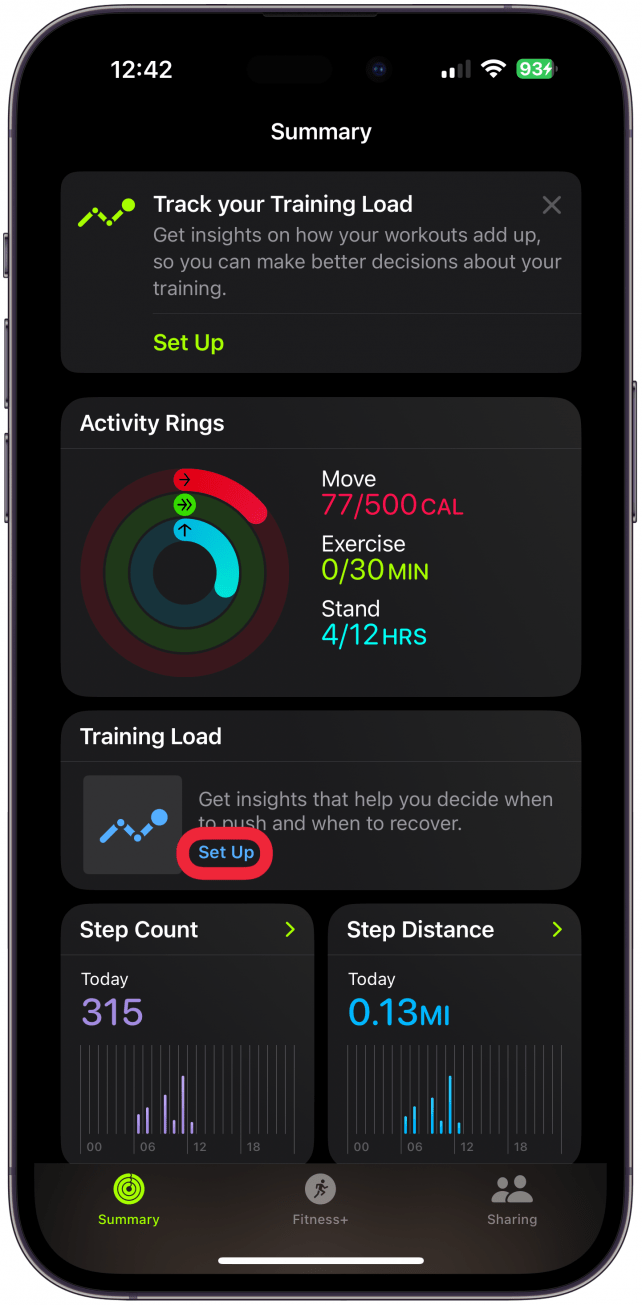 Si aún no lo ha hecho, se le pedirá que configure la carga de entrenamiento. 