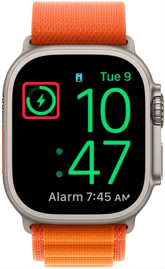 Pantalla de carga del Apple Watch con un cuadro rojo alrededor del icono de carga