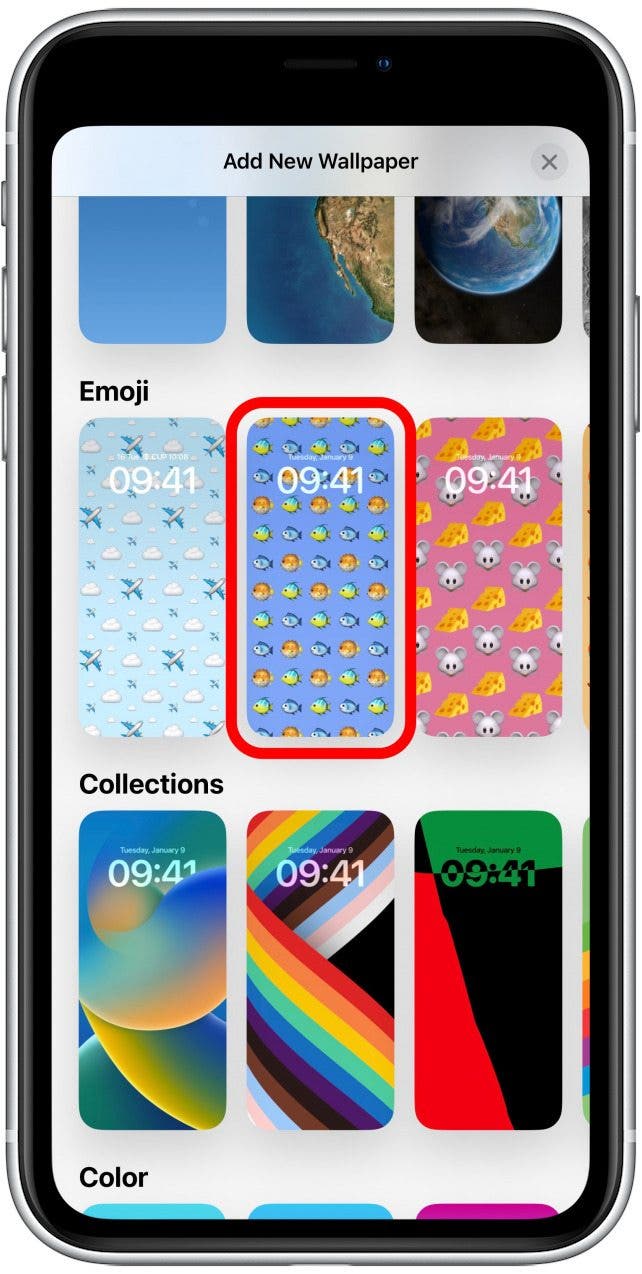 Toque un fondo de pantalla para seleccionarlo o personalizarlo.