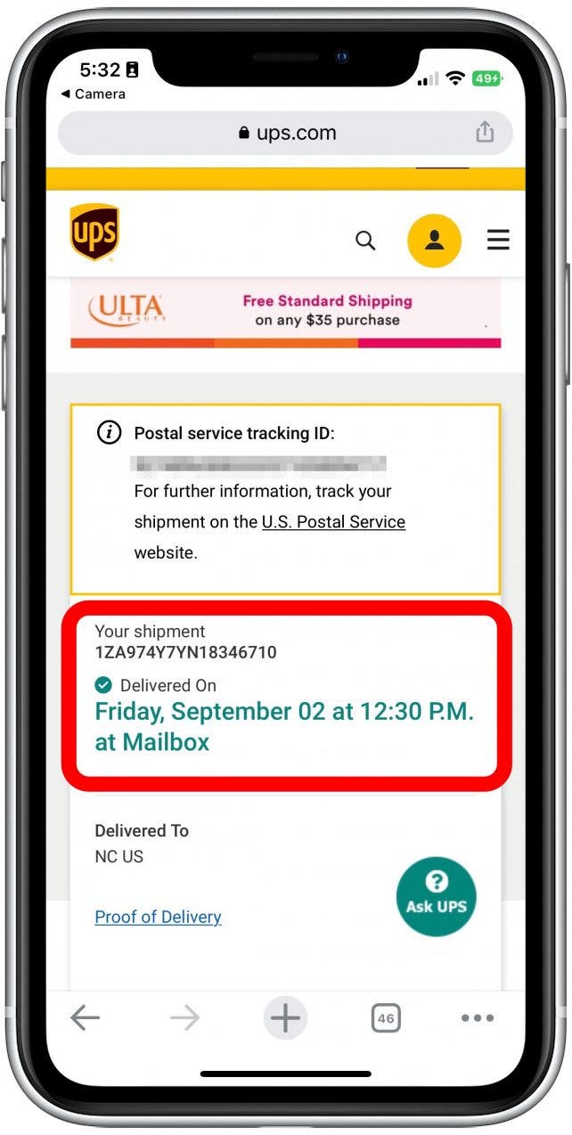 Su navegador predeterminado se abrirá automáticamente en el transportista de paquetes apropiado con la información de envío correspondiente. 