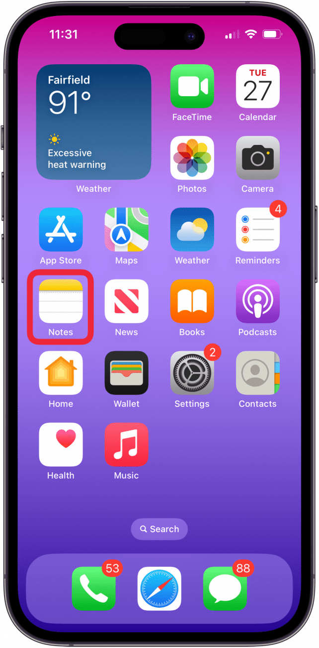 Abra la aplicación de notas en iPhone o iPad.
