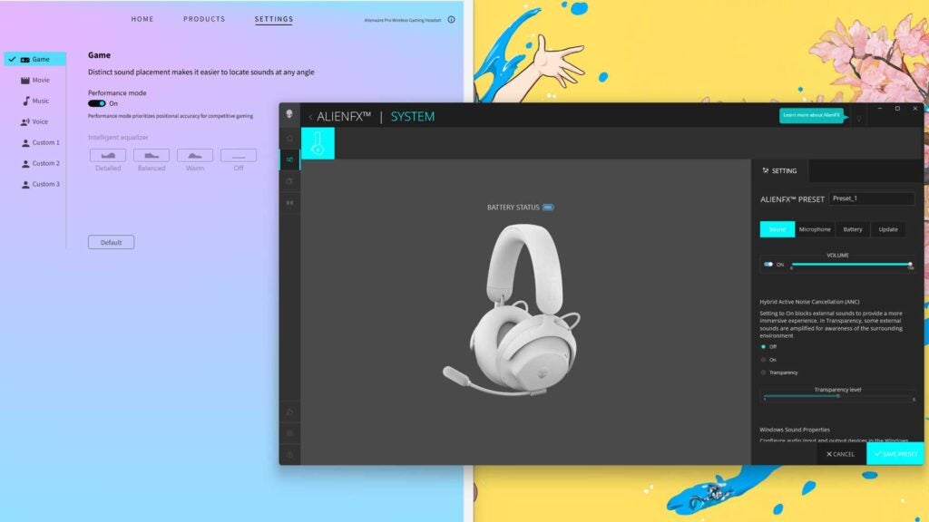 La experiencia del software de auriculares Alienware Pro.