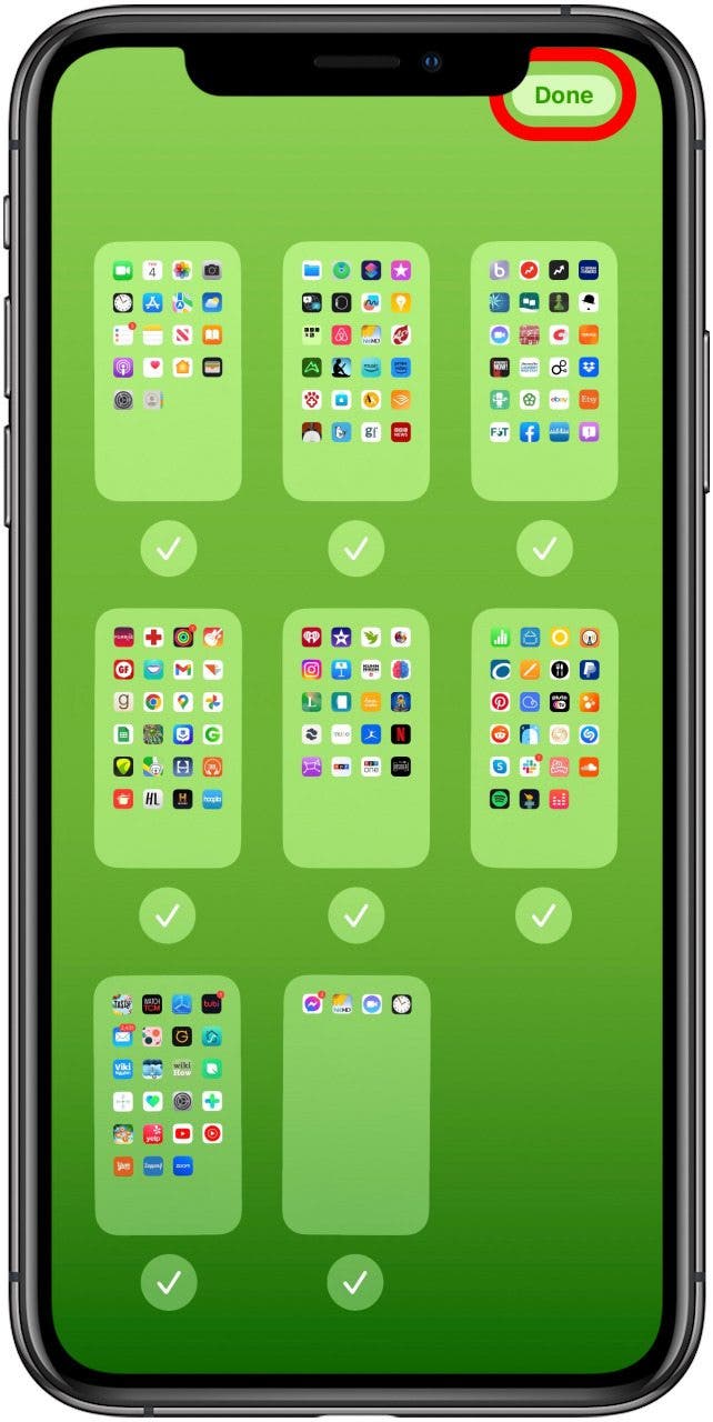 toque Listo para mostrar aplicaciones en el iPhone