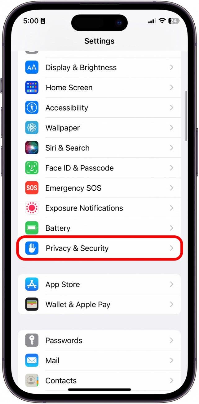 Toca Privacidad y seguridad.