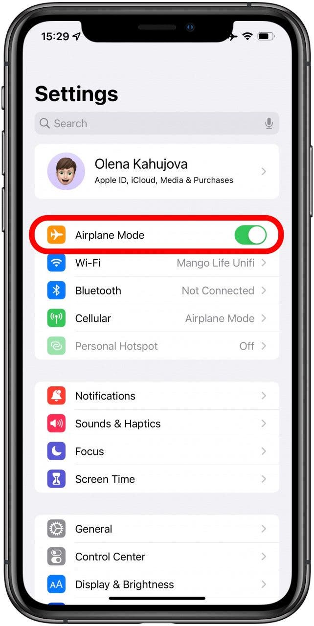 Activar el modo avión: la activación de Facetime no se realizó correctamente