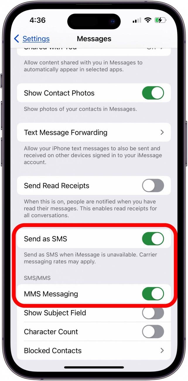 activar enviar como mensajes SMS y MMS