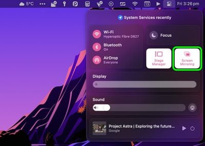 duplicación de pantalla del centro de control