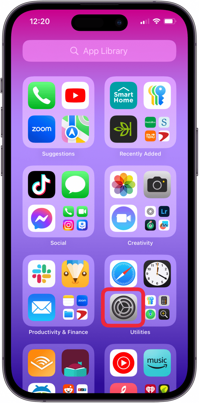 Aplicación de configuración de iPhone
