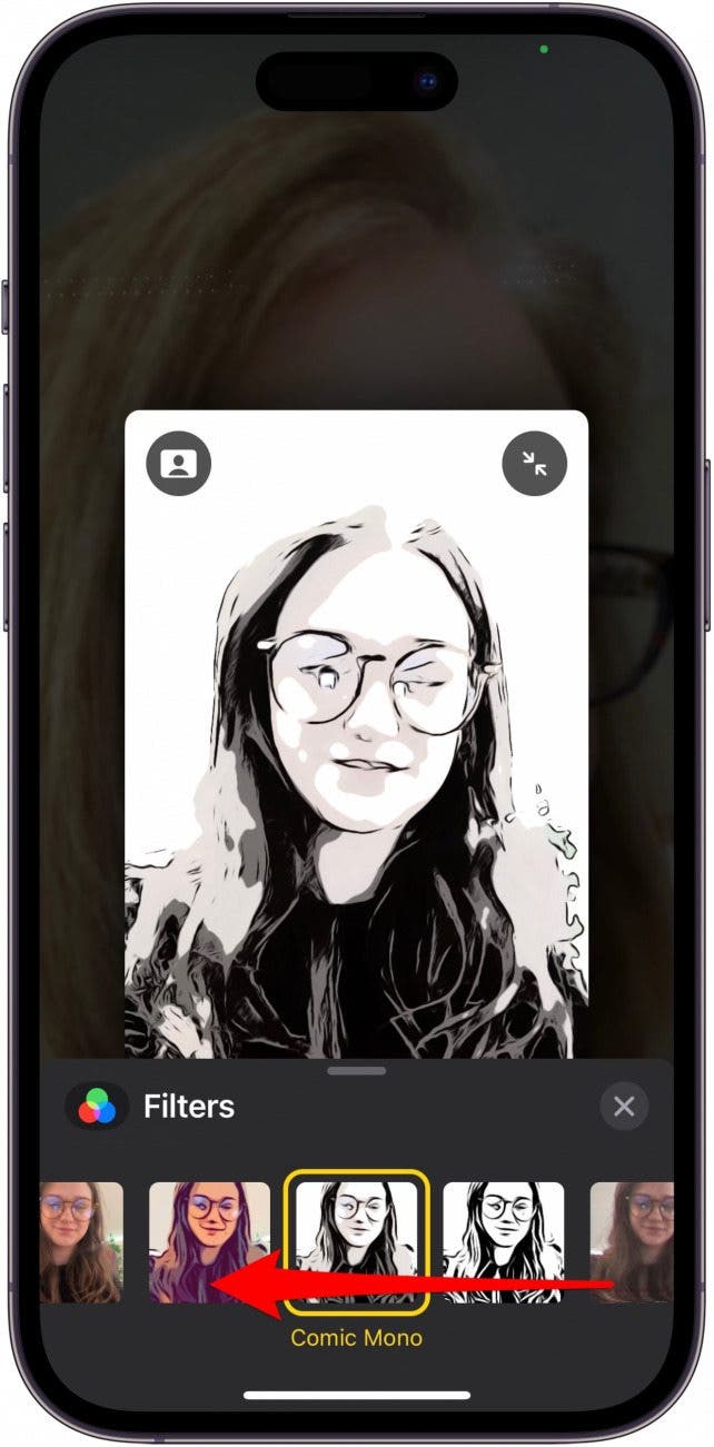 ¡Desde aquí, puede desplazarse por los diversos filtros FaceTime y elegir el que desee! 