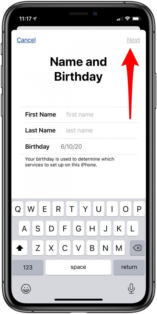 Ingrese el nombre y el cumpleaños para hacer una identificación de Apple