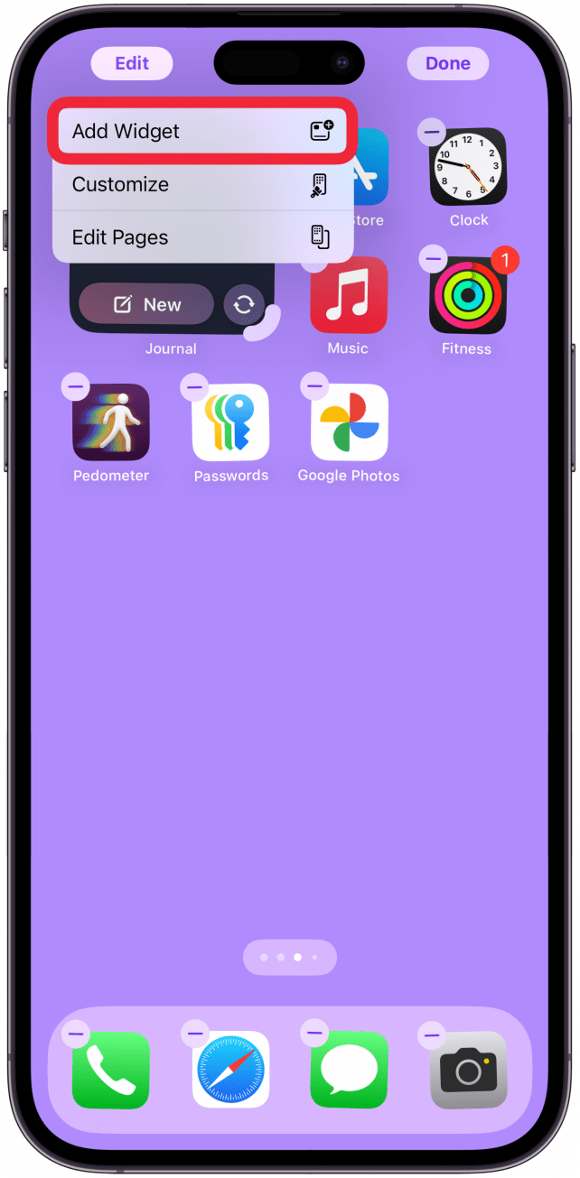 Seleccione Agregar widget.