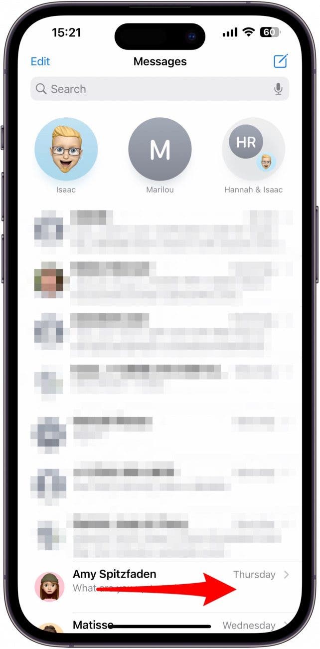 Deslice directamente sobre el hilo de conversación que desea marcar como no leído.