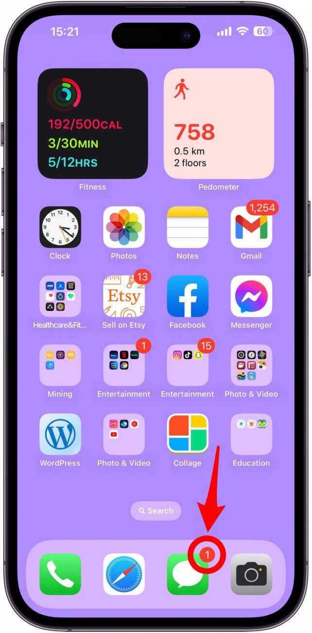 También verá la insignia de notificación sobre su aplicación de mensajes