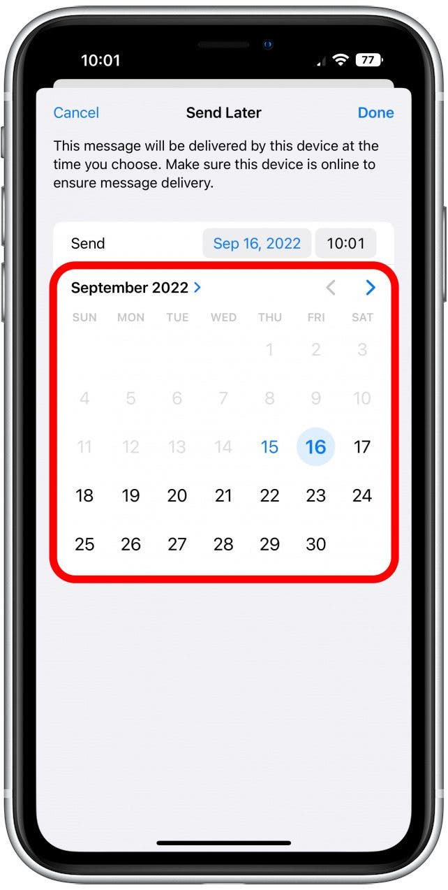 Use el calendario para seleccionar un mes y fecha.