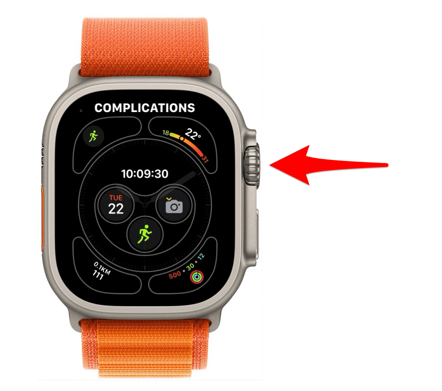 En su Apple Watch, toque el botón de inicio de su corona digital.