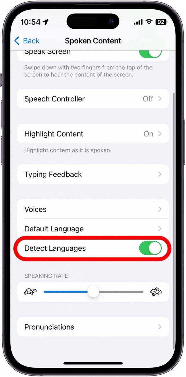SCEENSHOT DE TEXTO DE TEXTO DE IPHIE A LA CONFIGURACIÓN EN EL DISPONIBLE CON LENGUES DE DETERIBLE