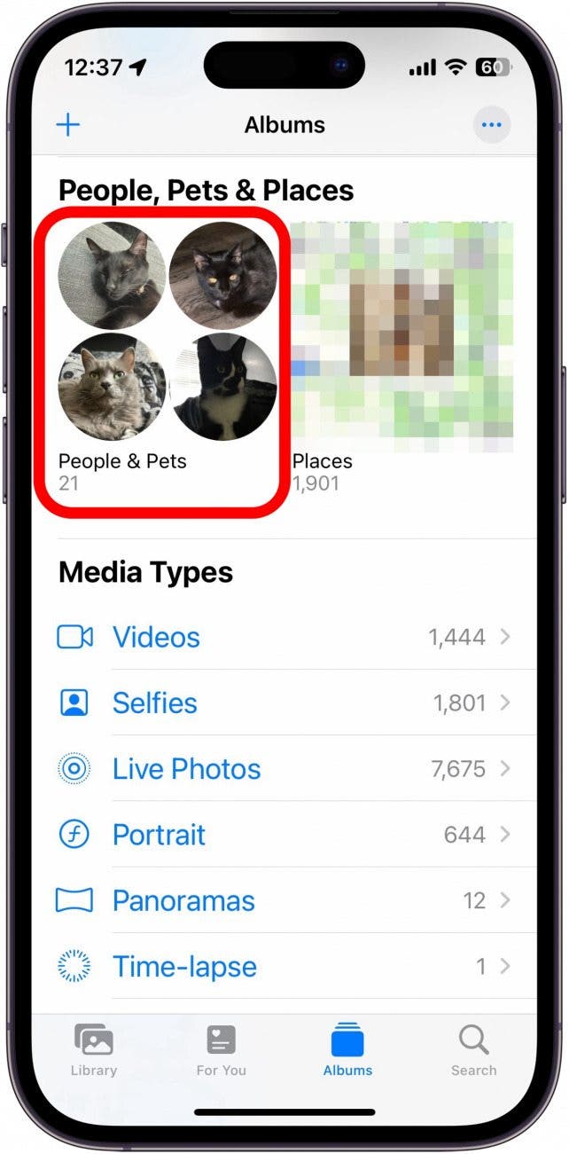 Aplicación de fotos de iPhone With People and Pets Circled in Red