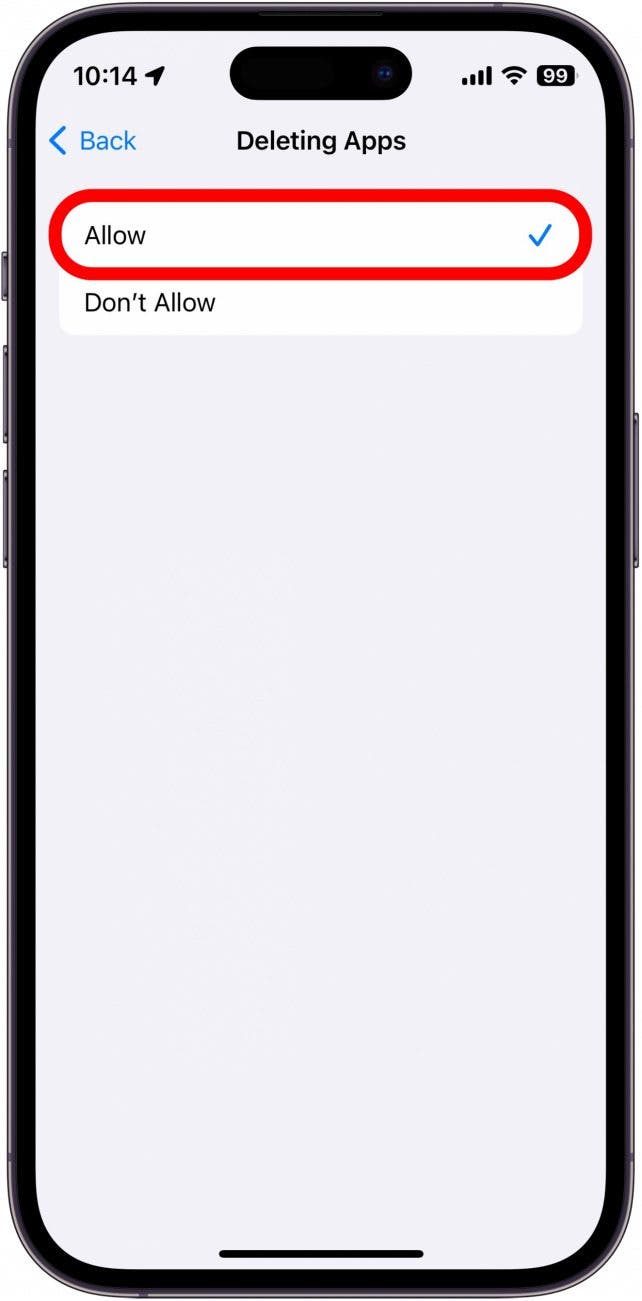 iTunes and App Store Compras Eliminar la configuración de las aplicaciones con permitirse el círculo en rojo
