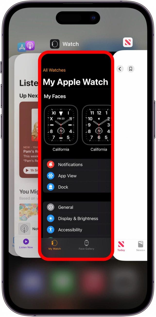 IPhone Switcher de aplicaciones con una aplicación descrita en rojo
