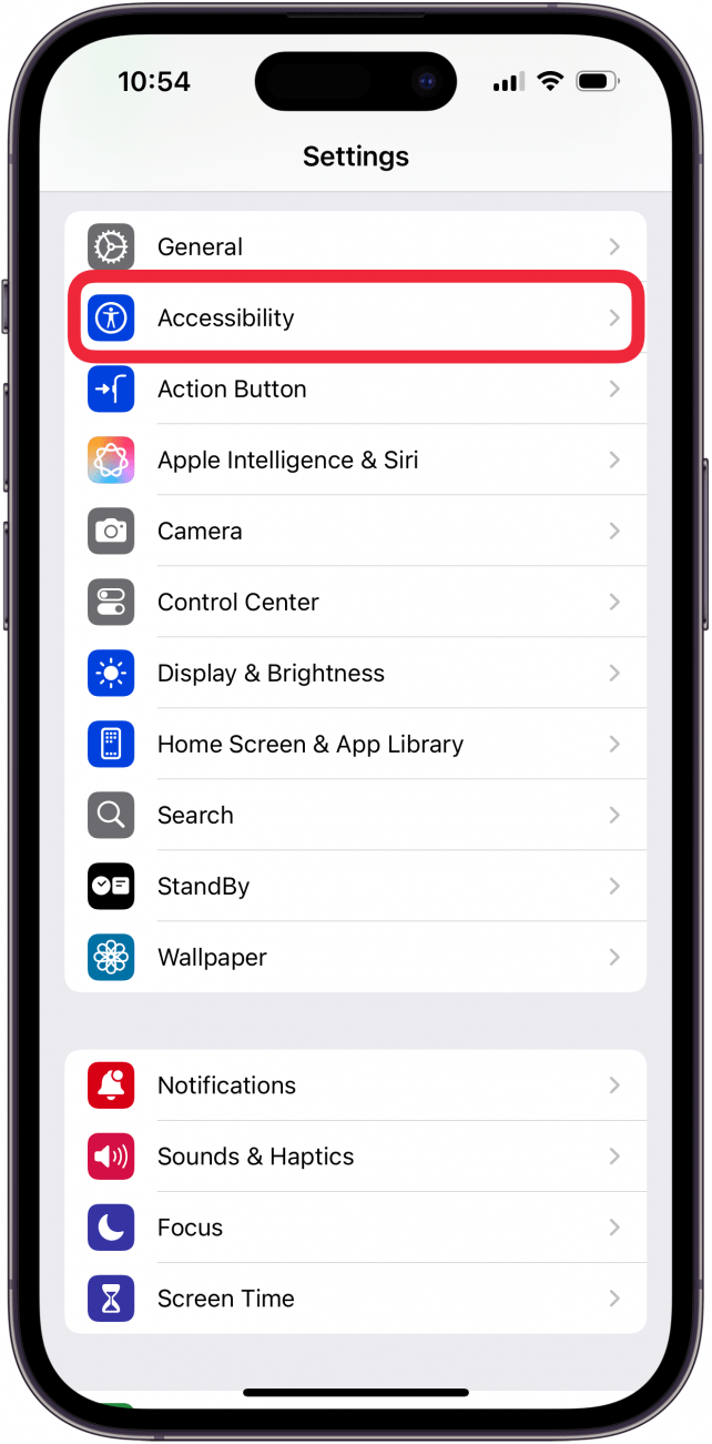 Toque la accesibilidad en la configuración