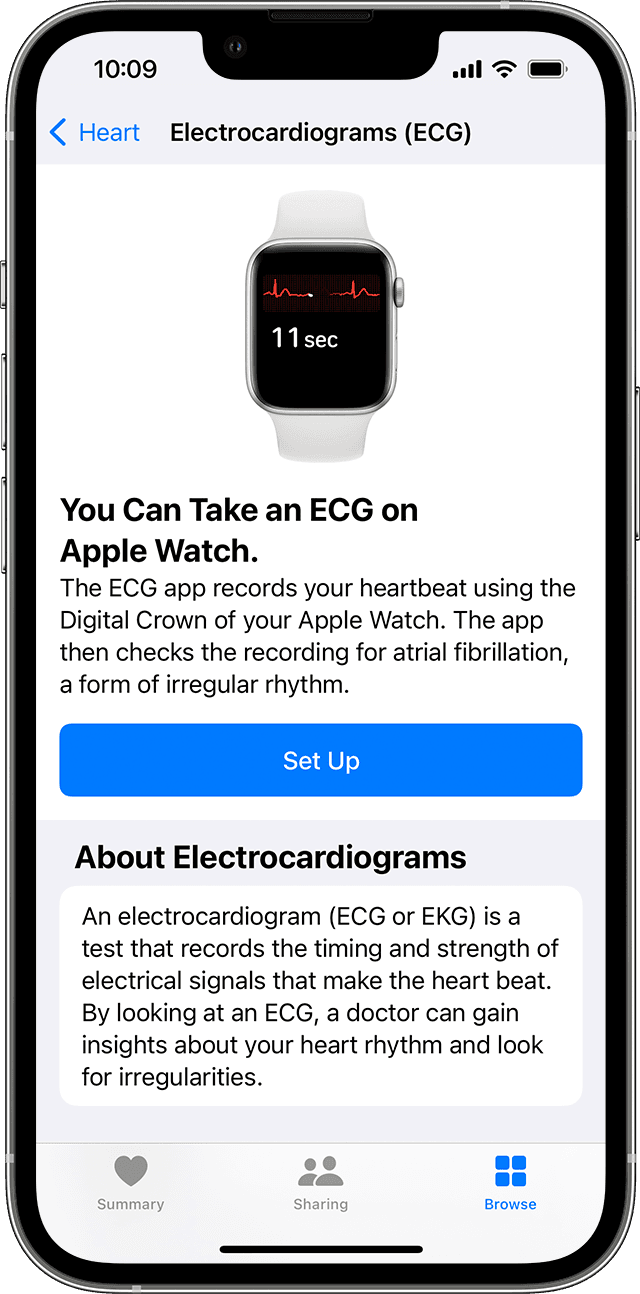 Asegúrese de que ECG esté configurado en su iPhone siguiendo las instrucciones en pantalla una vez que toque configurado en la aplicación de salud.
