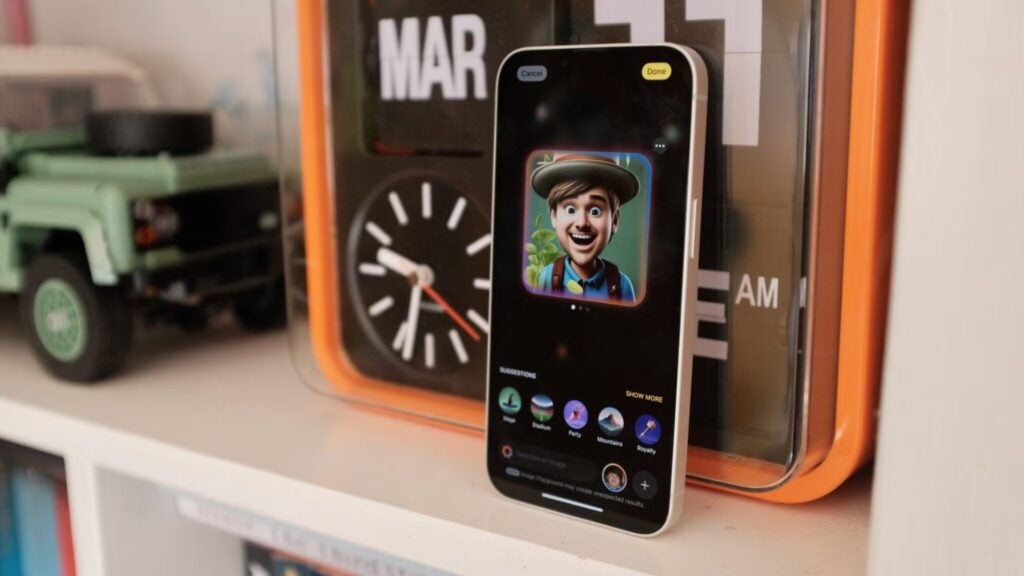 iPhone 16e que muestra el patio de juegos de imágenes