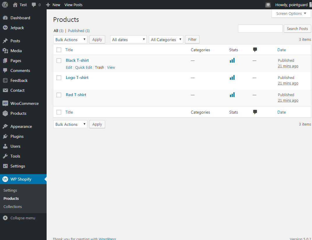 produits dans wp shopify