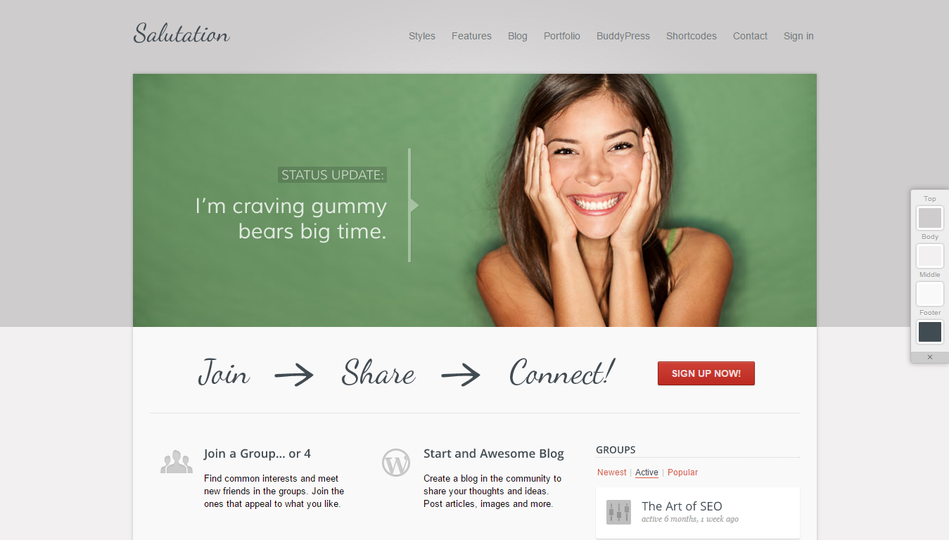 Salutation Responsive WordPress + Thème BuddyPress