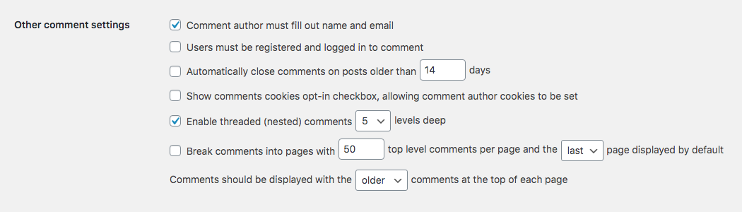 Modération des commentaires WordPress : autres paramètres de commentaires