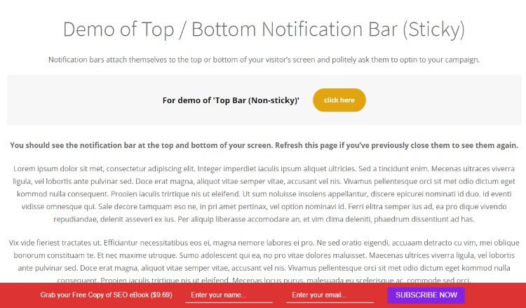 Révision MailOptin : Barre de notification