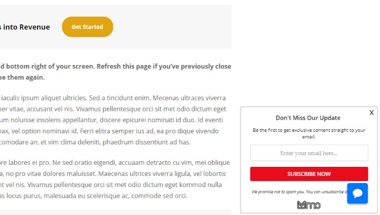 Revue MailOptin : Slide-in