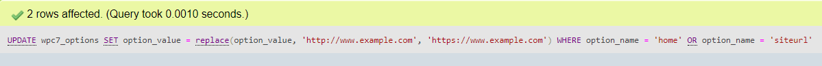 Message de réussite SQL