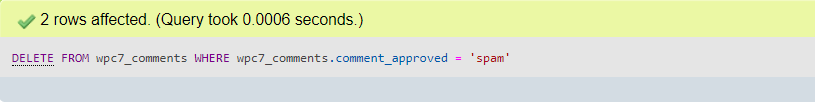 SQL Supprimer le spam réussi