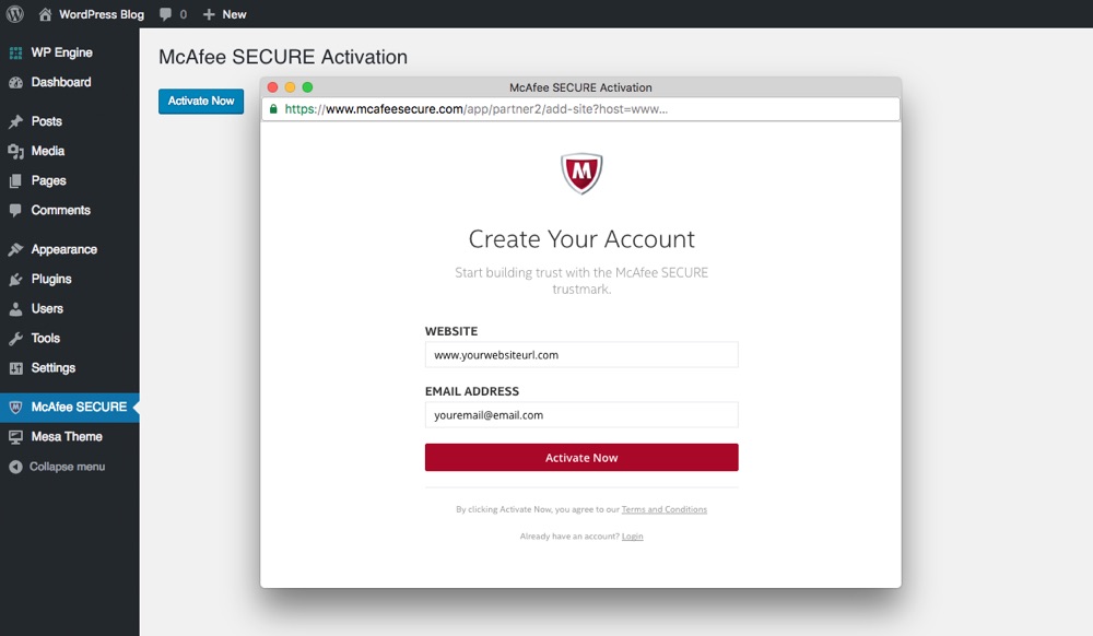 Compte gratuit McAfee SECURE