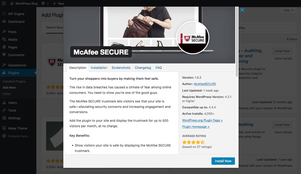 Installation du plug-in McAfee SECURE