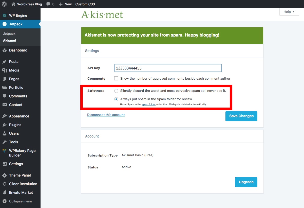 Filtrage anti-spam Akismet