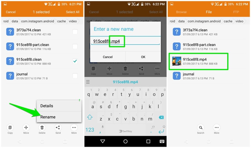 renommer la vidéo et changer l'extension