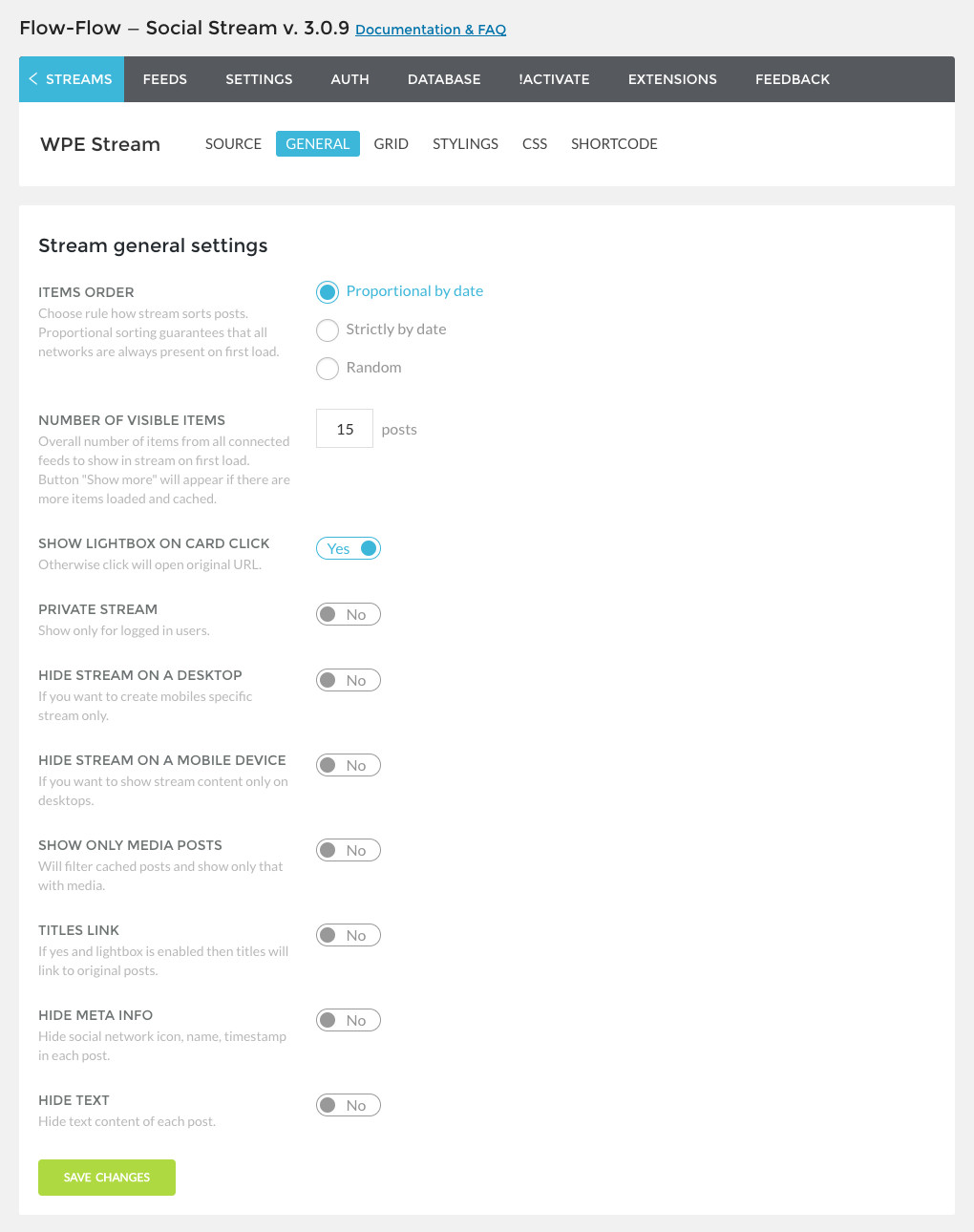 Flux Flux Flux Options générales