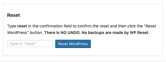 Confirmation de réinitialisation du WP