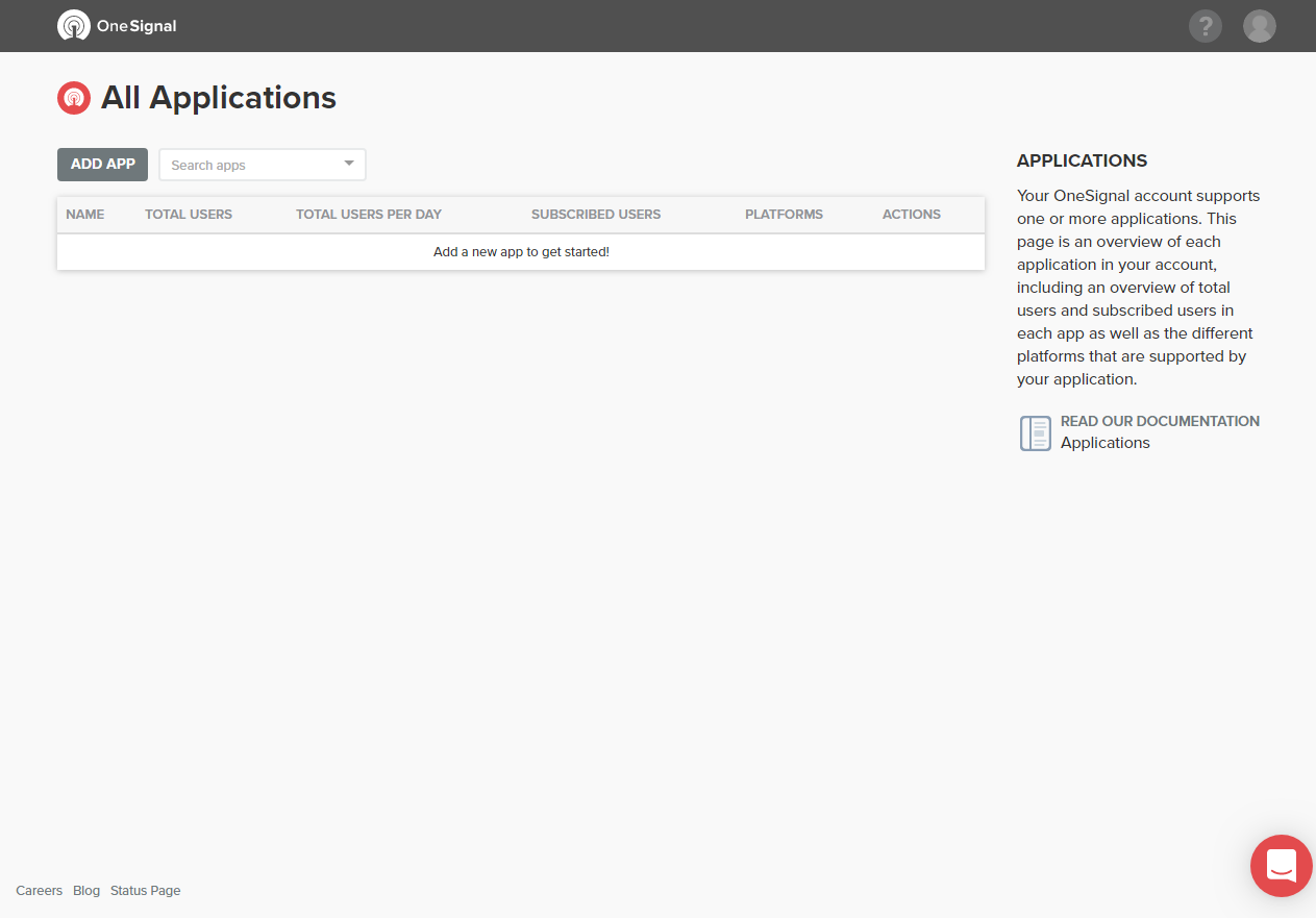 tableau de bord onesignal